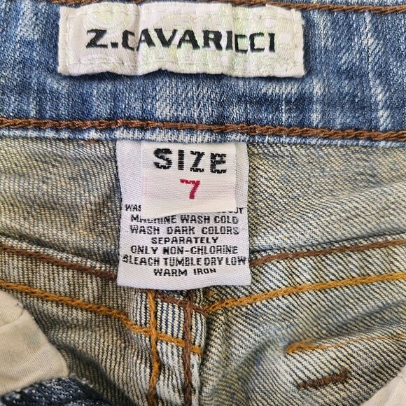 Z Cavaricci 90s Y2K Girls Denim Cutoff Shorts Sz 7 Frayed Hem Snap Flap Pockets - Picture 6 of 8